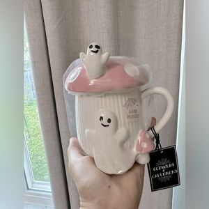 Cobwebs And Cauldrons Large Coffee Mushroom Ghost Mug Pink